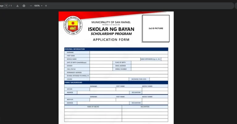 Iskolar ng Bayan Scholarship Application form