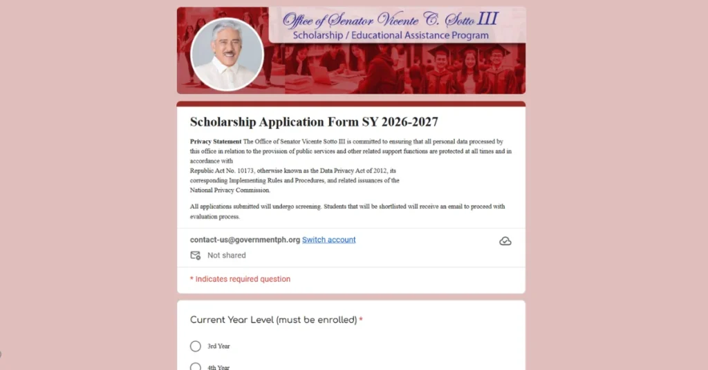 Tito Sotto Scholarship application form 2026